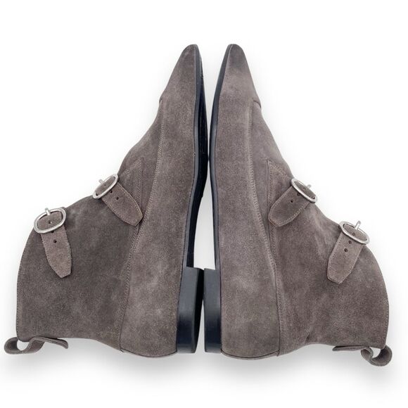Allsaints Viv Pointed Toe Gray Suede Western Double Strap Bootie Size 40 | US 9 - Picture 9 of 16